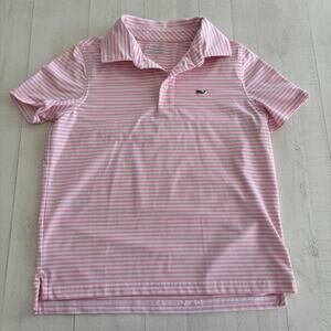 Vineyard Vines Pink and White Striped Performance Polo Girls Size S (8-10) EUC